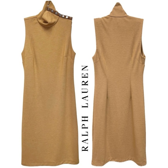 Ralph Lauren Sport Sleeveless Stretch Leather Snap Mock Neck Midi Dress Small - Picture 1 of 9